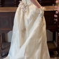 Off‑White Off‑The‑Shoulder Vintage Satin Wedding Gown, 3D Handmade Rose Floral A‑Line Train Bridal Dress gh9061