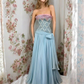 ✨Girlhomeshops-Strapless Light Ice Blue Rhinestone Grid Corset Long Prom Gown gh10225