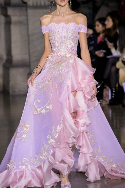 ✨Girlhomeshops-Off Shoulder Ombre Beaded Asymmetric Ruffle Prom Dress gh10200