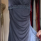 Spaghetti Strap Grey Blue Ombre Tulle Prom Dress V Neck Draped Ruched Beaded Waist Formal Evening Gown gh9813