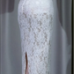 High Neck White Lace Evening Dress, Sheer Cape Fringe Lace Sleeve Bodycon Mermaid Vintage Formal Gown gh9892
