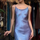 Iridescent Blue Spaghetti Straps Long Formal Gown Shimmer Satin Straight Evening Dress gh9669