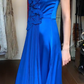 Royal Blue Strapless Prom Dress 3D Ruffle Floral Long Pleated Formal Evening Gown gh9839