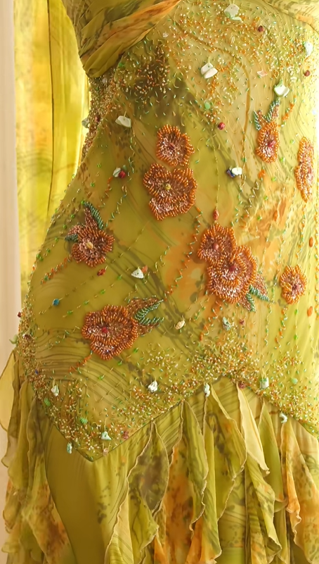 Olive Green Vintage Midi Prom Dress Spaghetti Straps Sweetheart Beaded 3D Flower Fringe Cocktail Gown with Choker Scarf gh9595