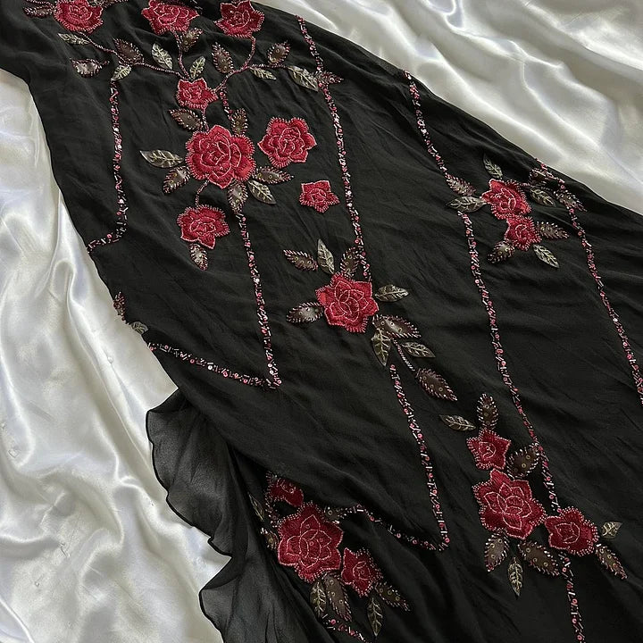 Robe de soirée longue en tulle à fleurs et perles, noire, magnifique, moulante, sans bretelles, exquise, rose rouge, gh3157
