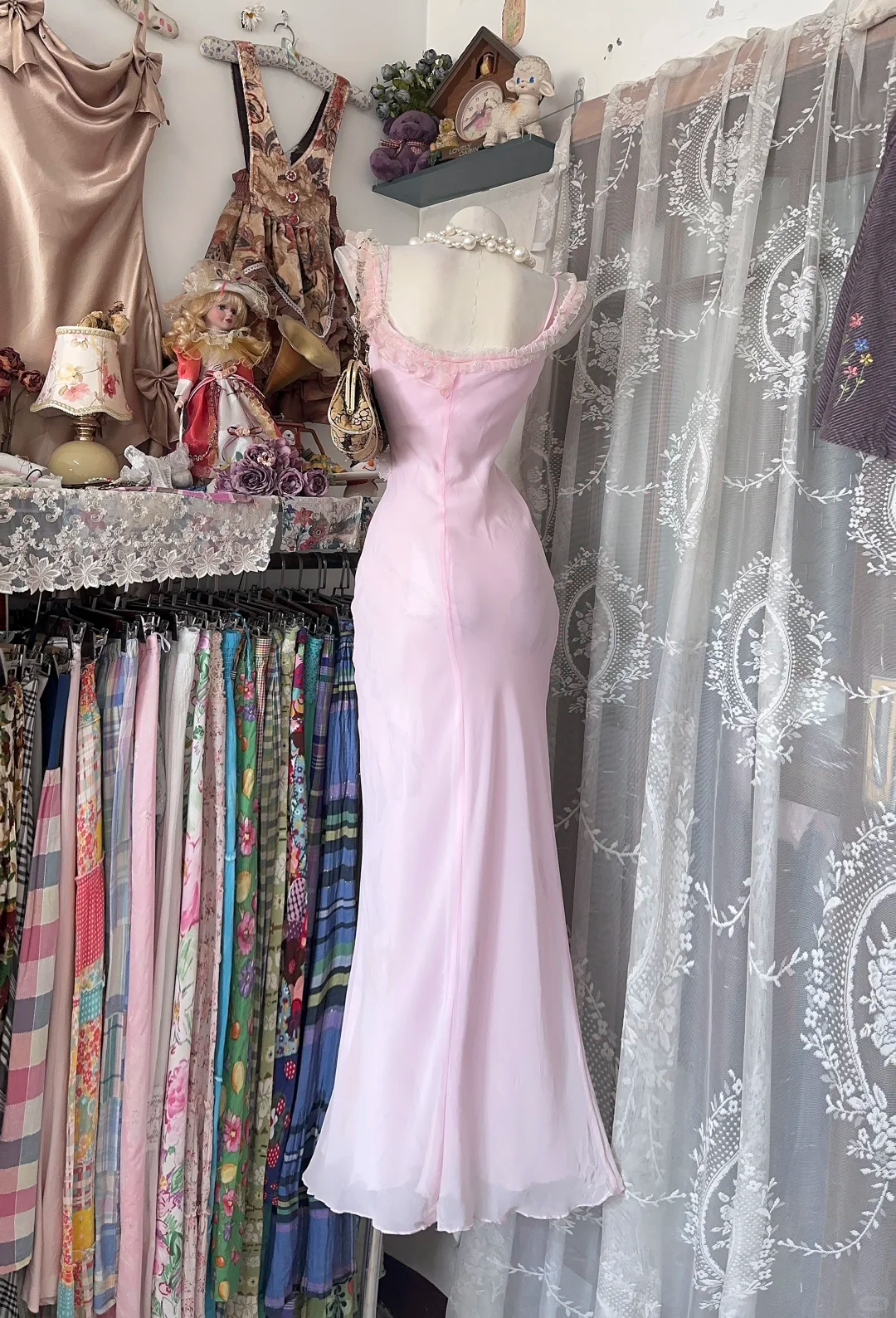 Sexy Vintage Blush Pink Spaghetti Strap Fitted Waist Slim Bodycon Prom & Evening Party Dress gh8487