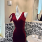 Burgundy V-Neck Waist-Cinched Mermaid Sexy Long Romantic Dress, Wedding Gown gh7605