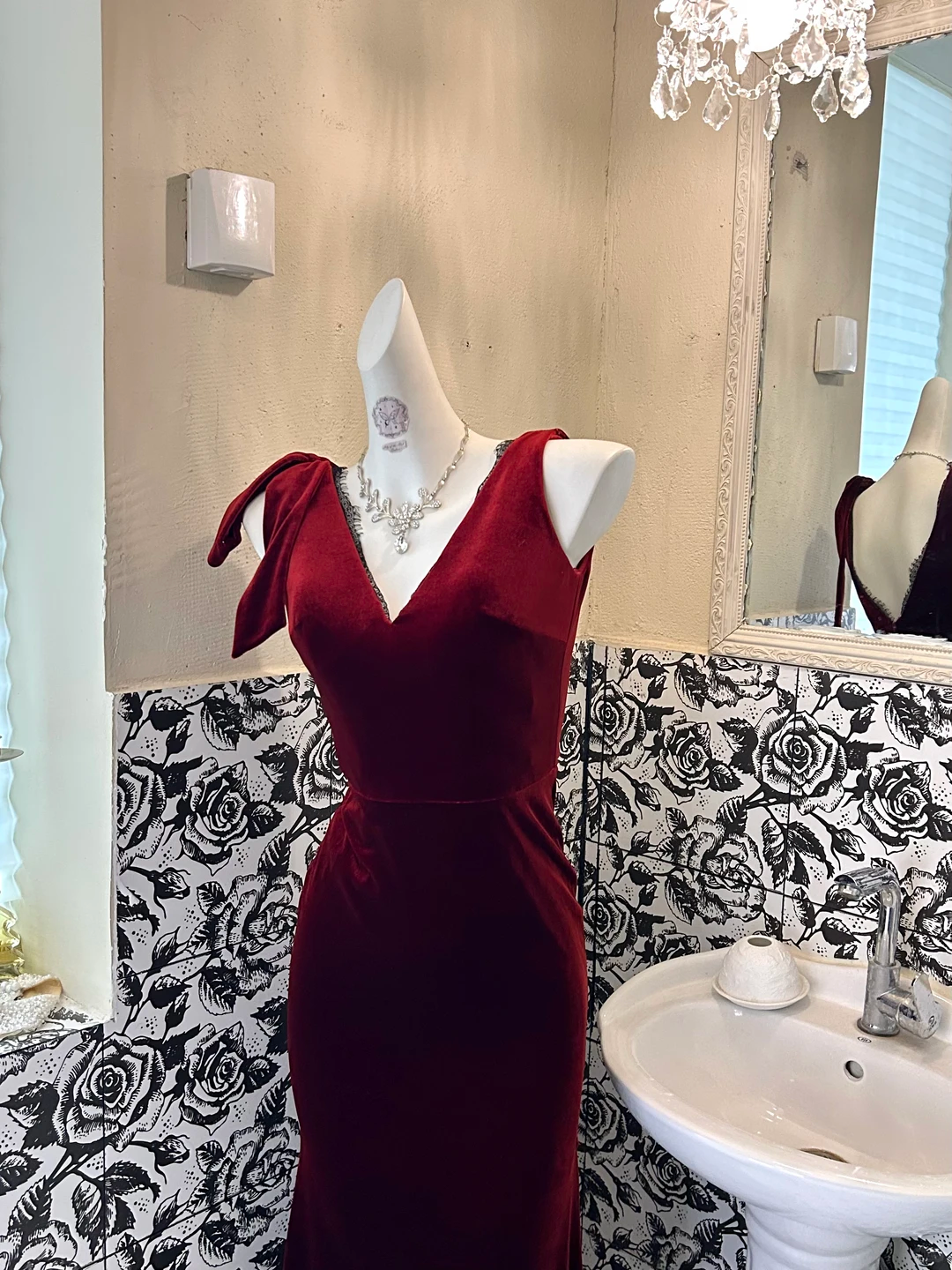 Burgundy V-Neck Waist-Cinched Mermaid Sexy Long Romantic Dress, Wedding Gown gh7605