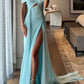 Girlhomeshops - Robe de demoiselle d'honneur longue en mousseline de soie, élégante et bleue, pour soirée de mariage, gh5948