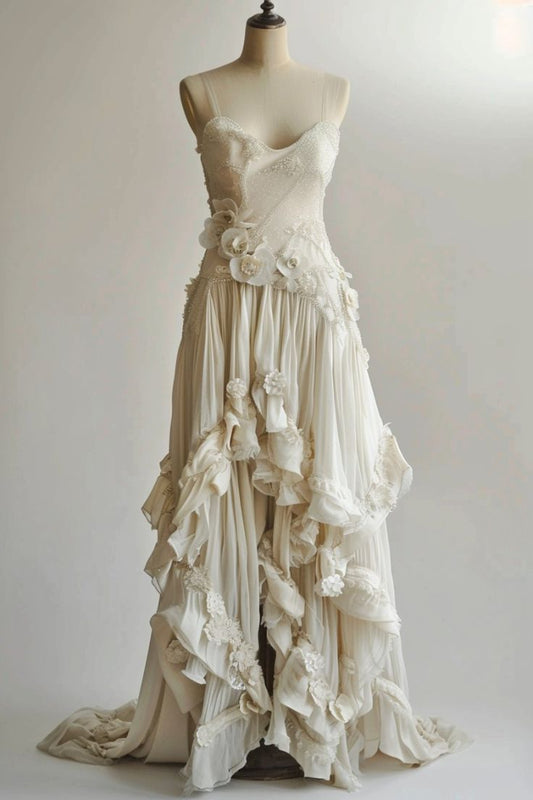 girlhomeshops-Wedding Dress Nude 3D Floral Tulle Sleeveless Floor-Length Vintage Gown Gh6339