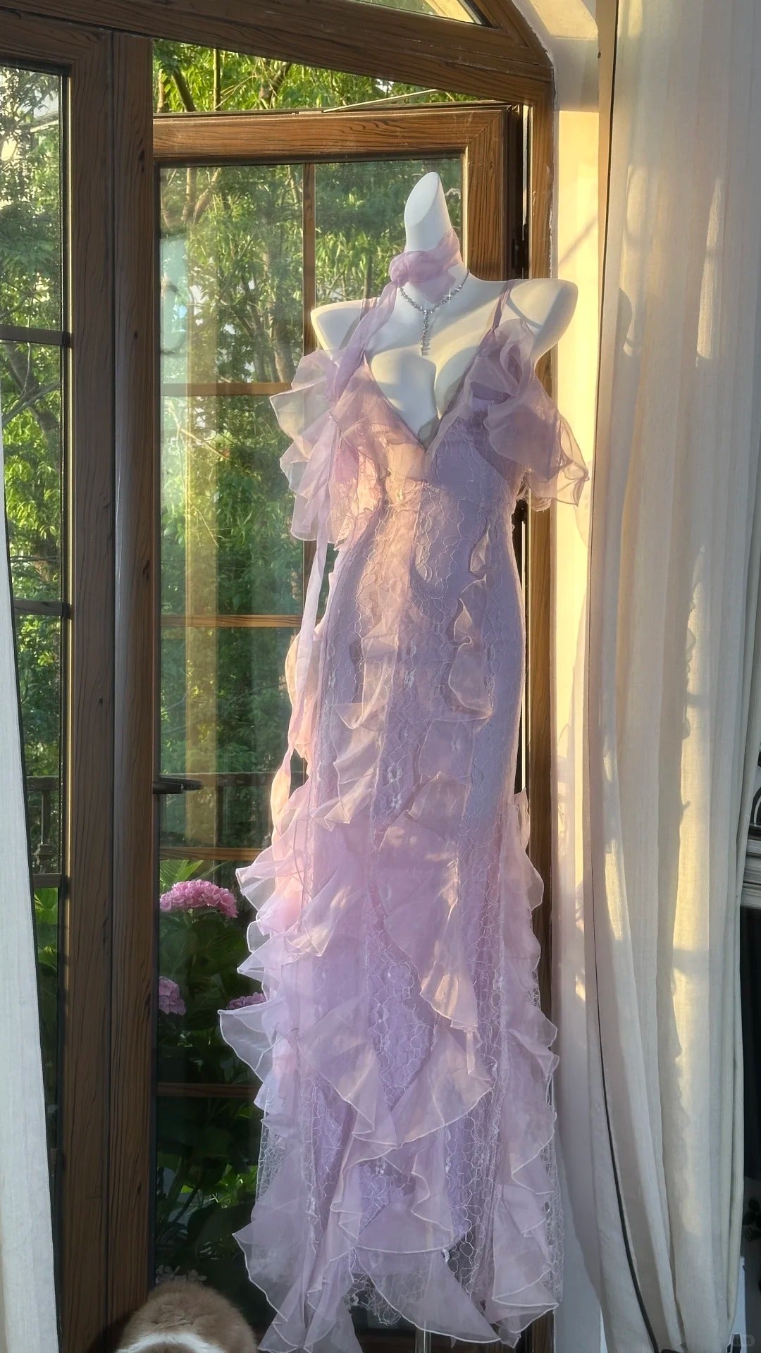 Lilac Romantic Lace Elegant Long Chiffon Ball Gown Evening Dress Party Dress Date Dress gh4613