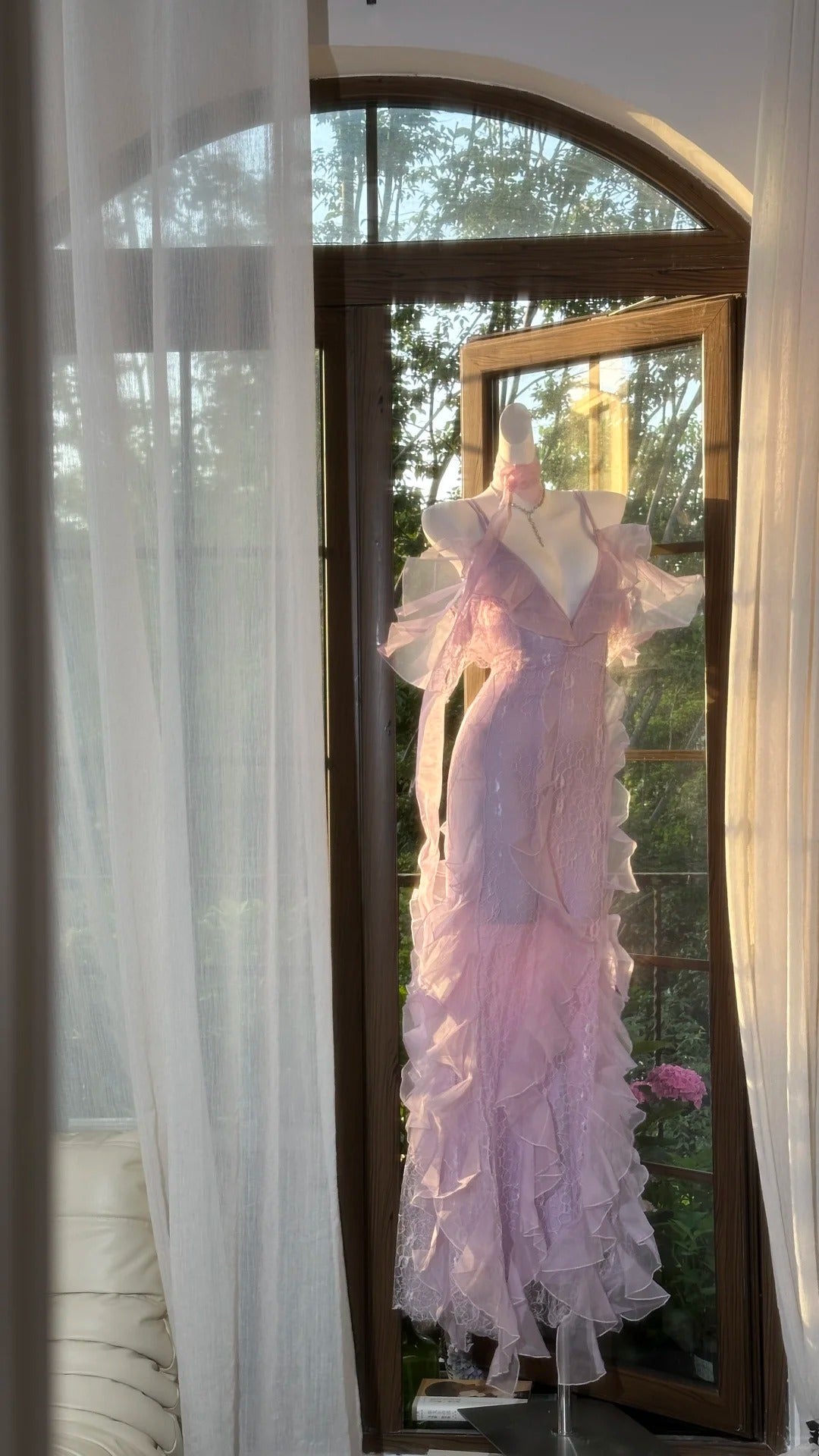 Lilac Romantic Lace Elegant Long Chiffon Ball Gown Evening Dress Party Dress Date Dress gh4613