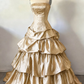Gold Metallic Jacquard Strapless Prom Dress Corset Bodice Tiered Ruffled Cake Skirt Long Evening Ball Gown gh9462