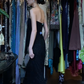 Black Strapless Long Formal Gown Ruched Bust Tiny Beaded Slim Evening Dress gh9642