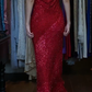 Halter Red Sequin Prom Dress Deep V Neck All Over Sparkle Mermaid Ruffle Hem Formal Evening Gown gh9824