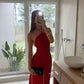 Robe de soirée longue en satin à bretelles rouges élégante et élégante gh3105