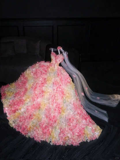 ✨Girlhomeshops-3D Petal Ombre Ball Gown Spaghetti Strap Prom Dress gh10183