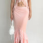 Blue/Pink Floral Ruffle Long Chiffon Outdoor Holiday Travel Party Dress Two-Piece Suit Dress gh4770