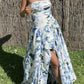 girlhomeshops - Robe de bal longue en satin et mousseline à fleurs bleues et blanches, gh5927