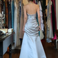 Silver White Satin Strapless Sweetheart Evening Gown Ruched Bodice A-Line Long Prom Dress gh9721