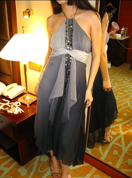 Grey Blue Ombre Halter Fitted Waist Long Vintage Elegant Prom Gown, Evening Party Dress gh8362