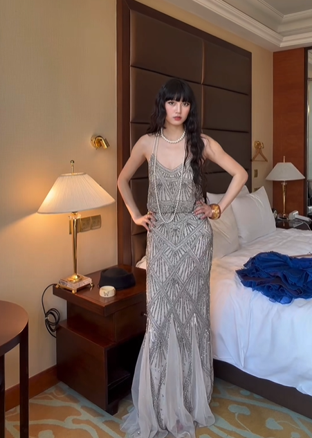 Light Gray Vintage Beaded Spaghetti Strap Exquisite Long Prom & Evening Party Dress gh8390