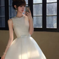 Light Blue Sleeveless Tulle Homecoming Dress Round Neck Mini Prom Gown gh9408
