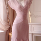 Dusty Pink Vintage Midi Prom Dress V Neck Flutter Sleeves Beaded Floral Ruffle Mermaid Cocktail Gown gh9596