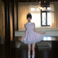 Women Elegant Light Pink Satin Homecoming Dress Halter Neck Big Side Bow Layered Tulle Flare Short Prom Gown gh9447