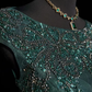✨Girlhomeshops-Dark Green Cap Sleeve Beaded Rhinestone A-Line Gown Shimmer Tulle gh10147