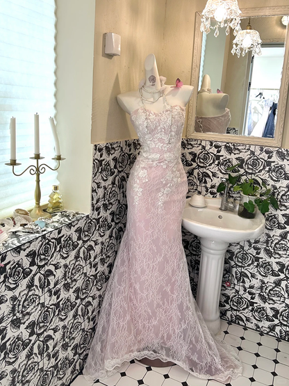 Light Pink Strapless Fitted Waist Slim Mermaid Sexy Romantic Dress, Wedding Gown gh7674