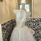 Light Grey Strapless Waist-Cinched Embroidered Beaded Luxury Vintage Romantic Dress, Wedding Gown gh7578