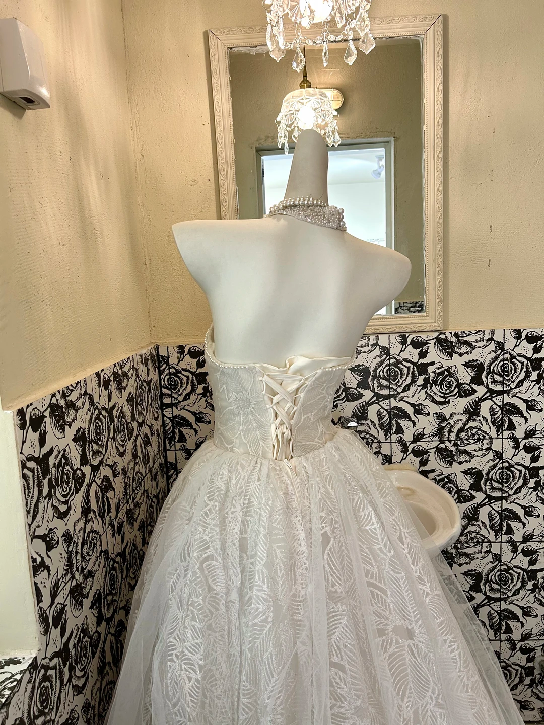 Light Grey Strapless Waist-Cinched Embroidered Beaded Luxury Vintage Romantic Dress, Wedding Gown gh7578
