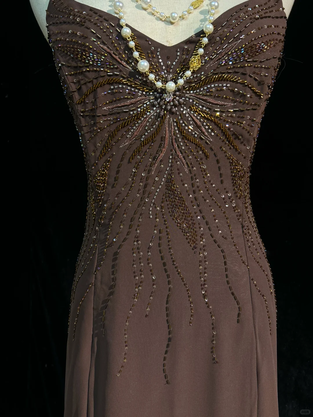 ✨Girlhomeshops-Coffee Spaghetti Strap Butterfly Beaded Chiffon Mermaid Evening Gown gh10279