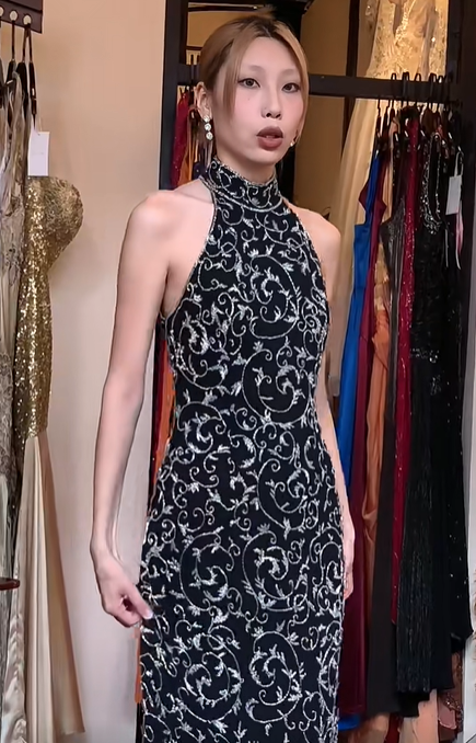 Halter Black Prom Dress High Neck Silver Vine Hand Beading Sleeveless Sheath Evening Gown gh9832