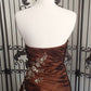 Wunderschönes Vintage-Abendkleid aus Satin mit exquisiter Applikation, langes, elegantes Ballkleid, braun, gh3313