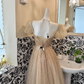 Gold Puff Sleeve Square Neck Waist-Cinched A-Line Skirt Elegant Luxury Romantic Dress, Wedding Gown gh7677