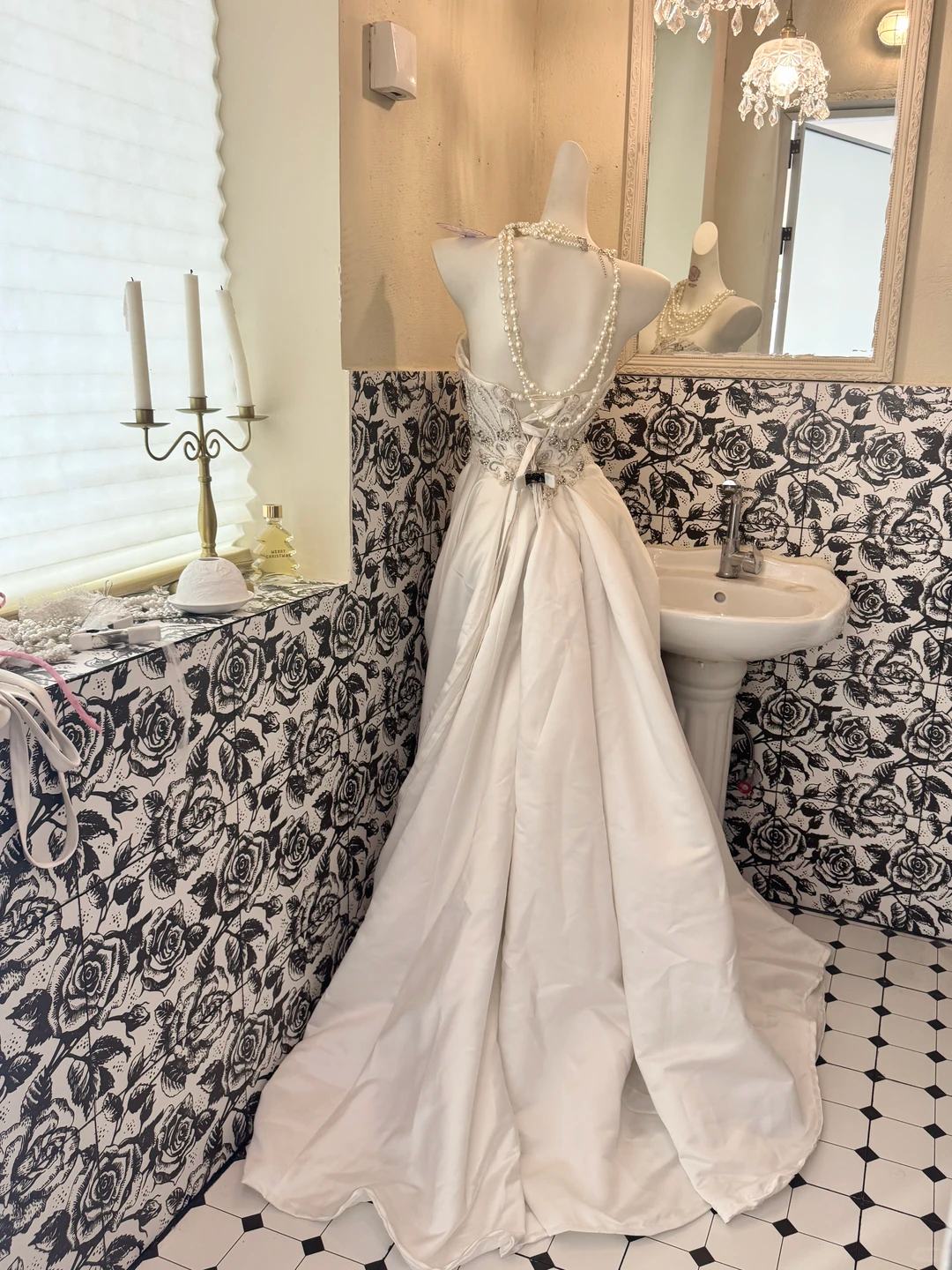 Ivory Strapless With Silver Decorations Waist-Cinched Figure-Flattering Long Romantic Dress, Wedding Gown gh7738