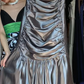 Strapless Square Neck Metallic Gray Satin Ruched A Line Long Evening Prom Dress gh9770