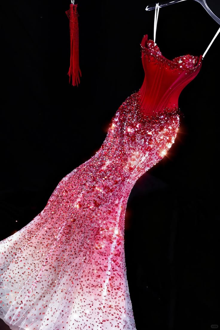 ✨Girlhomeshops-Red White Ombre Rhinestone Beaded Mermaid Prom Dress gh10173