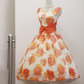 Vintage Orange Floral Homecoming Dress Sleeveless Square Neck Full Skirt Cocktail Gown gh9394