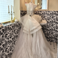 Ivory Strapless Waist-Cinched Rhinestone Puffy Long Skirt Romantic Dress, Wedding Gown gh7531