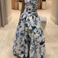girlhomeshops - Robe de bal longue en satin et mousseline à fleurs bleues et blanches, gh5927