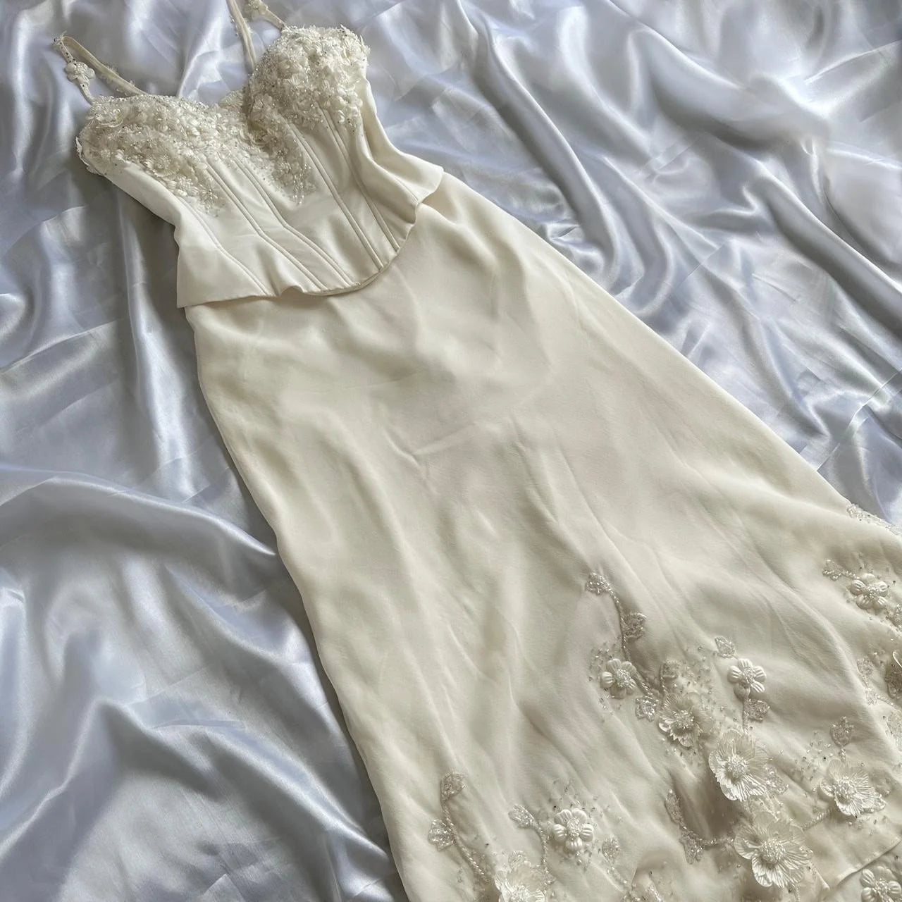 Ivory Luxury Gorgeous Fashion Exquisite flowers Beading Long Chiffon Elegant Ball Gown Evening Dress Party Dress gh3287
