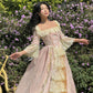 Robe de soirée longue rose rétro en dentelle, col carré, élégante, à la mode, gh3785
