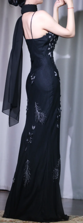 ✨Girlhomeshops-Black Mermaid Evening Gown Sweetheart Spaghetti Strap Beaded Butterfly Feather Tulle Prom Dress gh10067