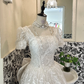 Ivory Square Neck Waist-Cinched Printed Voluminous Skirt Romantic Dress, Wedding Gown gh7663