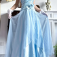 Light Ice‑Blue Vintage Halter A‑Line Evening Gown, V‑Neck Halter Neckline, Side Ruched Bodice, Waist 3D Floral Applique, Polka‑Dot Tulle Overlay Ruffled Skirt, Lustrous Satin Lining, Princess‑Style Formal Prom Dress gh8839