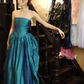 Peacock Blue Strapless Corset Ball Gown Shimmer Full Skirt Long Prom Dress gh9864