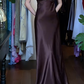 Dark Brown Vintage Prom Dress Halter V Neck Ruched Bust Satin Long Evening Gown gh9608